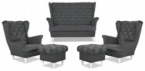 Zestaw wypoczynkowy Carol sofa fotele pufy paski Family Meble grafitowy