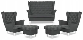 Zestaw wypoczynkowy Carol sofa fotele pufy paski Family Meble grafitowy