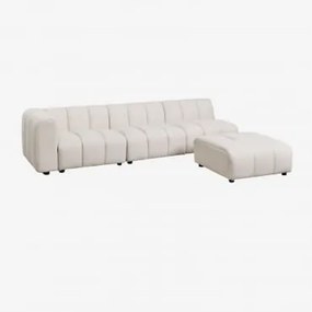 Sofa Modułowy Narożny Lewy 3-częściowy Z Pufą Z Tkaniny Bouclé Eliot Bukla Kremowy Beż - Sklum