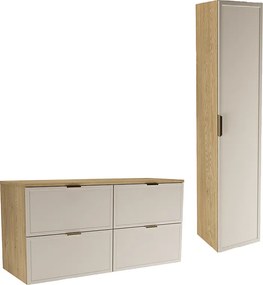 Zestaw do Łazienki 120cm Szafka z Blatem Słupek Fronty Ramka Dąb Cremona / Kaszmir Roma