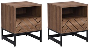 Zestaw 2 szafek nocnych z 1 szufladą i 1 wnęką - płyta MDF i stal - Kolor: Naturalny i czarny - CARATANA