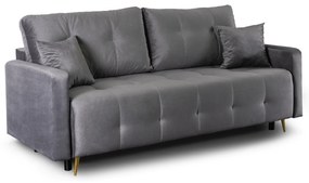 Sofa z Funkcją Spania SEUL Rozkładana Dwuosobowa Welurowa Szara Nowoczesna do Salonu