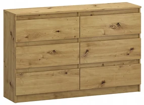 Komoda 6 szuflad kolor dąb 120 cm salon sypialnia