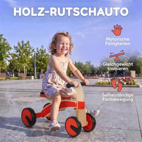 AIYAPLAY Jeździk dziecięcy, drewniany pojazd na odpychanie z kołami EVA, wyższe oparcie dla dzieci 2–3 lata, czerwony | Aosom PL