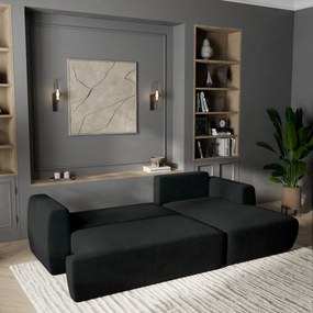 Masseno Narożnik SENTI z funkcją spania i pojemnikiem na pościel Narozniki L, Rozkładana sofa - Czarny, KRONOS 07