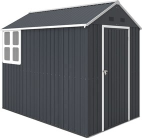 Outsunny Szopa Ogrodowa, Dom Narzędziowy z Metalu, Podwójne Drzwi, Okno, 259x172x222 cm, Szary/Biały