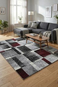 Szaro-czerwony dywan w geometryczne wzory Czarny mat C3-N26