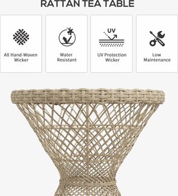 Outsunny Stolik kawowy Stolik boczny w stylu boho, blat ze szkła, polirotan, 45 cm x 45 cm x 52 cm, Naturalny