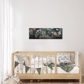 Obraz - Malowany wzór dżungli (z zegarem) (90x30 cm)