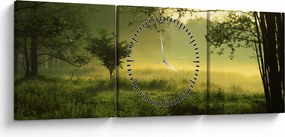Obraz - Budzący się las (z zegarem) (90x30 cm)