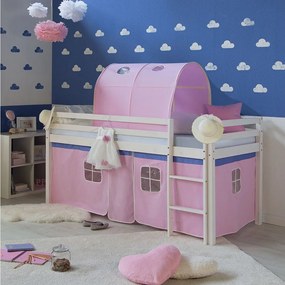 Łóżko piętrowe 90x200 cm Różowe Lite drewno sosnowe