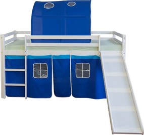 Łóżko piętrowe 90x200 cm niebieskie łóżko dziecięce drabinka zjeżdżalnia tunel lite drewno sosnowe