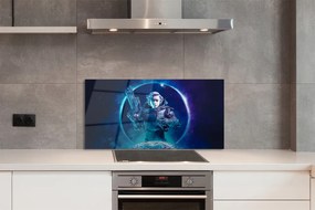 Szkło do Kuchni na Ścianę Kobieta na tle Księżyca w Kosmosie