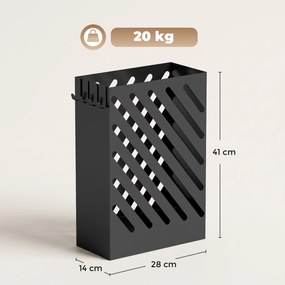 HOMCOM Stojak na parasole z miską ociekową, 4 haczyki, stal, 28D x 14S x 41W cm, Czarny | Aosom PL