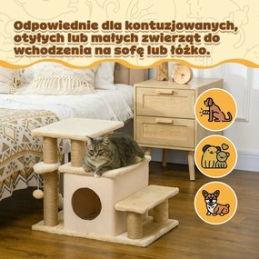 PawHut schody dla psa i kota beżowe lekkie schodki dla zwierząt domowych do łóżka i kanapy | Aosom PL