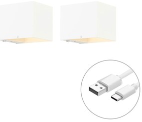 Zestaw 2 białych ładowalnych lamp ściennych ze ściemniaczem - Joris