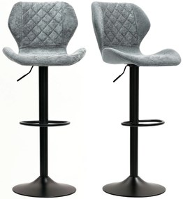 HOMCOM Hokery Barowe w Zestawie 2 szt., Regulowane Krzesła Kuchenne z Oparciem, Mechanizm Gazowy, Podnóżek, Obracane, Szary