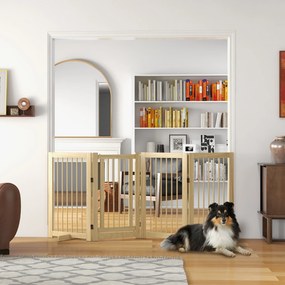 Bramka zabezpieczająca dla psów PawHut, wolnostojąca, składana, z drzwiami i nóżkami, rama z drewna, 220x36x91cm