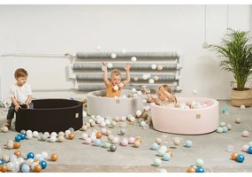 Okrągły suchy basen z piłeczkami 7cm dla dziecka, 90x40cm/300 piłek, bawełniany, jasnoszary, piłki: szare, białe, pastelowy róż - meowbaby®