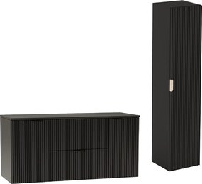 Czarny Zestaw Łazienkowy 120cm Szafka Blat Słupek Ryflowane Fronty