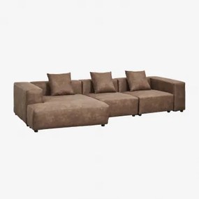 Modułowa Sofa Z Szezlongiem Lewostronnym, 3-częściowa (↔︎335 Cm) Z Wysokim Podłokietnikiem Bruna Zamsz W Kolorze Brązowej Kawy - Sklum