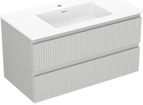 Mexen Rivel szafka łazienkowa 90 cm z umywalką Otis, 2 szuflady, ryflowana , szara mat/biała mat - 91A20-09047-2-BFF62-W18M01