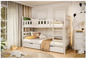 Łóżko piętrowe BARTEK 180x90 białe drewniane trzyosobowe KOCOT KIDS