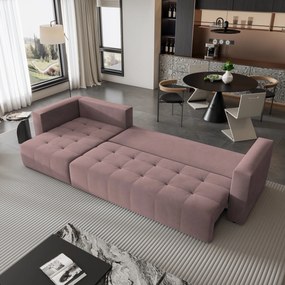 Masseno Narożnik OLVERA z funkcją spania i pojemnikiem na pościel Narozniki L, Rozkładana sofa - Pudrowy róż, KRONOS 27