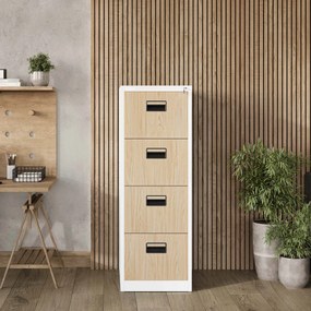 Metalowa szafa kartotekowa SARA V4, 460 x 1320 x 620 mm, Eco Design: biała/ dąb sonoma