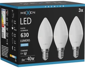 Mexen Nova 3x żarówka LED E14, C37, 6W, Zimna  - 6500K, 630 lm - L102-E14-0665-01x03