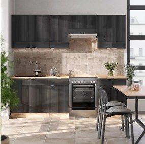 Zabudowa kuchenna czarny dąb w paski/złoty dąb 240x60x81.6 fame-line