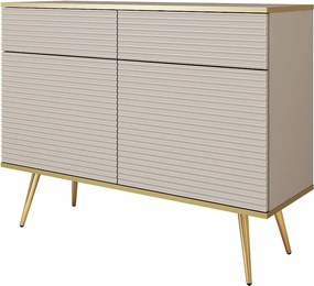 Komoda w stylu glamour w kolorze beżowym z nóżkami złotymi, 107 x 85 x 39