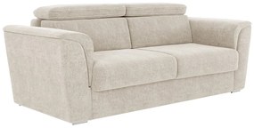 Kanapa 4-osobowa rozkładana typu express z beżową tapicerką - Powierzchnia spania z szerokimi listewkami 160 cm - Materac 18 cm - RIZORA