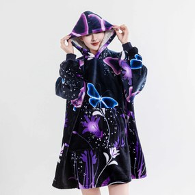 Koc bluza z baranka z rękawami i kapturem VIOLET BUTTERFLY, fioletowa