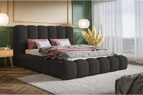Łóżko tapicerowane 180x200 Madeno - gruba pianka, pojemnik, stelaż metalowy - tkanina boucle, czarny (Catch Me 27)