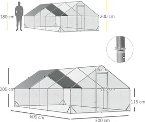 PawHut PewHut XXL kurnik zewnętrzny z kloszem stalowym 3 x 6 x 2 m
