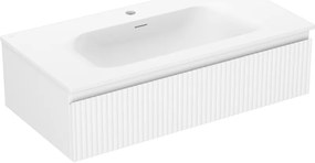 Mexen Rivel szafka łazienkowa 90 cm z umywalką Vela, 1 szuflada, ryflowana , biała mat - 91A20-09023-1-BF01-W23M01