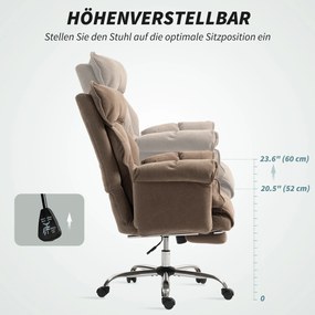 HOMCOM Ergonomiczny fotel biurowy, regulowane oparcie, podnóżek, miękki materiał, Jasnobrązowy