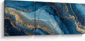 Obraz - Niebieska marmurowa abstrakcja (z zegarem) (90x30 cm)