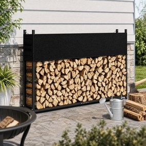 Outsunny Regał na drewno opałowe 202 x 25 x 113 cm, regał z pokrowcem 600D Oxford, rama stalowa, nośność do 500 kg, czarny | Aosom PL