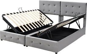 Łóżko z tapicerowanym zagłówkiem 180x200cm z weluru - przekształcane w 2 pojedyncze łóżka - Szare