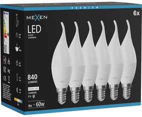 Mexen Nova 6x żarówka LED płomyk E14, C37, 8W, Neutralna - 4000K, 840 lm - L106-E14-0840-01x06