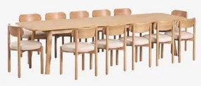 Zestaw Stołu 220-320x95 Cm Rozkładanego Z Drewna Dębowego Treveris Oraz 12 Krzeseł Jadalnianych Z Drewna Dębowego I Tkaniny Chen Roble - Sklum