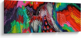 Abstrakcyjny obraz - kolory (z zegarem) (90x30 cm)