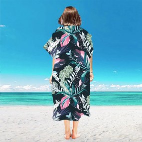 Ponczo plażowe NIGHT BLOSSOM czarne 80x145 cm