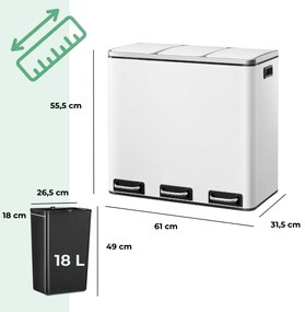 Jurhan Kosz do segregacji odpadów SORT, 54l (3x18l) + worki na śmieci, biała