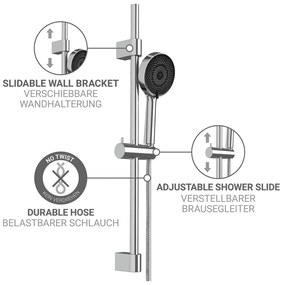 Zestaw prysznicowy ze stali nierdzewnej w kolorze srebra ze słuchawką prysznicową/z drążkiem z suwakiem 70 cm Softwater – Wenko