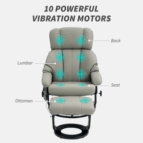 HOMCOM Fotel Relaksacyjny z Funkcją Masażu, Telewizyjny Fotel z Boczną Kieszenią, Skóra Ekologiczna, Szary