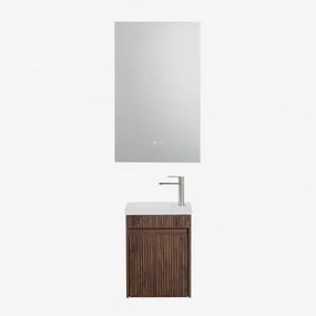 Zestaw Wiszących Mebli Łazienkowych Zintegrowany Z Umywalką Narek Ciemna Czerń & Prostokątny Led I - Sklum