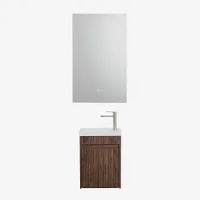 Zestaw Wiszących Mebli Łazienkowych Zintegrowany Z Umywalką Narek Prostokątny Led I Przeciwmgielny 55x90 Cm Riben & Ciemna Czerń & Szczotkowana Szaroś